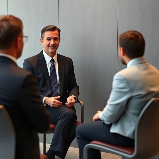 Confident professional in an interview setting